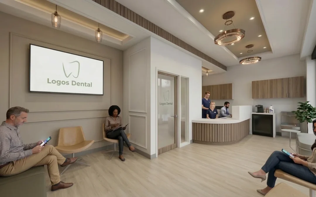 Image of the Logos Dental reception area with people sitting and waiting their turn